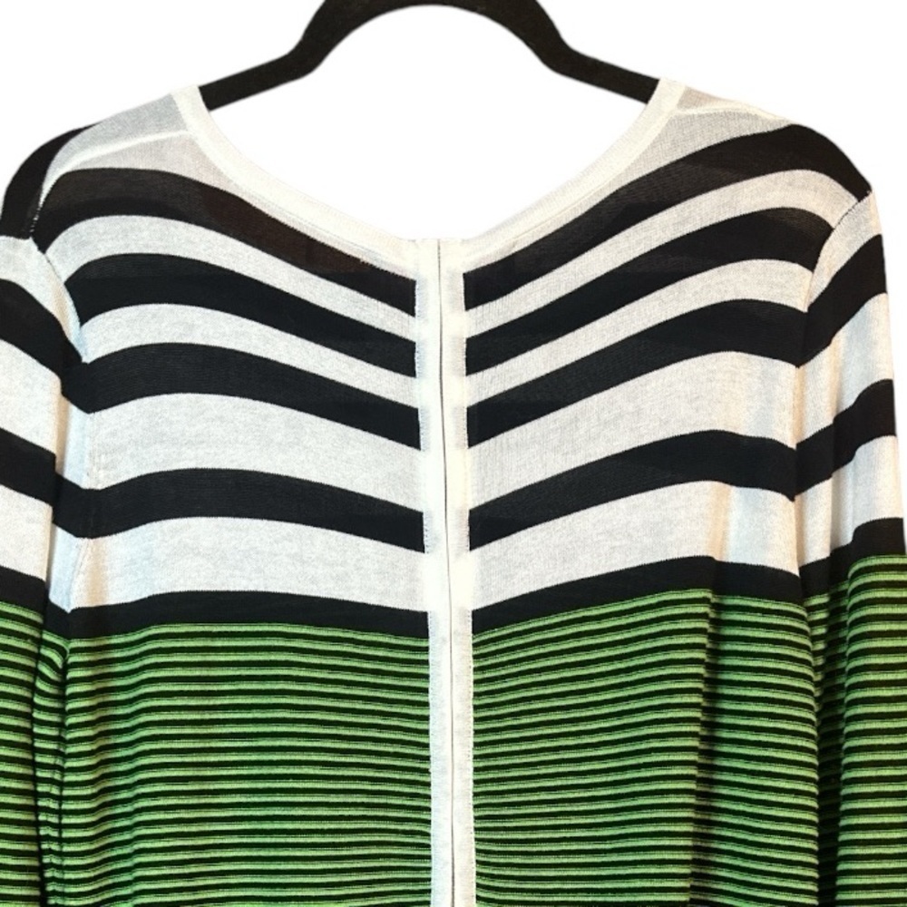 Peck & Peck Green Black Striped Scooped Neck Zip Back Lightweight Knit Top - Picture 6 of 6